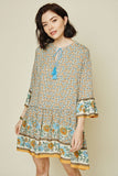 Women's Printed Tassel Tie Tunic Dress