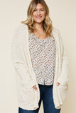 H5692W CREAM Plus Textured Dolman Sleeve Sweater Cardigan Front