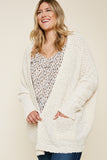 H5692W CREAM Plus Textured Dolman Sleeve Sweater Cardigan Front 2