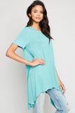 H5817 MINT Women's Raw Edge Tunic Tee Detail