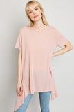 H5817 PINK Women's Raw Edge Tunic Tee Front