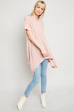 H5817 PINK Women's Raw Edge Tunic Tee Side