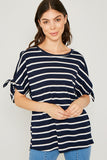 Womens Stripe Tie-Sleeve Top