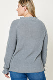 H7992W HEATHER GREY Plus High Neck Ruffle Sweater Top Back