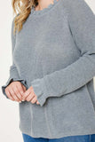 H7992W HEATHER GREY Plus High Neck Ruffle Sweater Top Detail