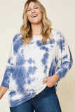 H8016W NAVY Plus Tie Dye Dolman Sleeve Top Front