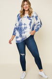 H8016W NAVY Plus Tie Dye Dolman Sleeve Top Full Body