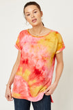 H8266 Pink Womens Short Sleeve Tie Dye Tee Front