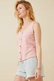 HDK1909 Pink Womens Patterned Button Detail Knit Tank Side