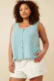 HDK1909W Blue Plus Patterned Button Detail Knit Tank Front