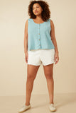 HDK1909W Blue Plus Patterned Button Detail Knit Tank Full Body