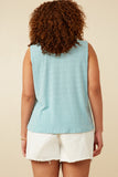 HDK1909W Blue Plus Patterned Button Detail Knit Tank Back