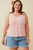 HDK1909W Pink Plus Patterned Button Detail Knit Tank Front