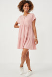 HDN4698 PINK Womens Waffle Knit Button Detail Dress Full Body