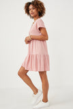 HDN4698 PINK Womens Waffle Knit Button Detail Dress Side