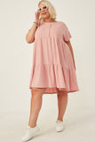 HDN4698W PINK Plus Waffle Knit Button Detail Dress Full Body