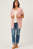 Womens Waffle Knit Short Sleeve Open Cardigan