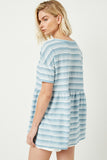 HDY2550 Blue Womens Three Tone Texture Stripe Knit Peplum Back