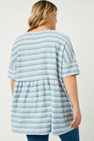 HDY2550W BLUE Plus Three Tone Texture Stripe Knit Peplum Back