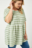 HDY2550W OLIVE Plus Three Tone Texture Stripe Knit Peplum Side