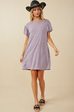 Womens Gathered Puff Sleeve French Terry Knit Dress Full Body