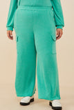 HDY8781W Green Womens Elastic Waist French Terry Knit Cargo Pants Front