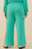 HDY8781W Green Womens Elastic Waist French Terry Knit Cargo Pants Back