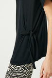 HJ3252 BLACK Womens Side Ribbon Tie T Shirt Detail