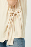 HJ3252 TAN Womens Side Ribbon Tie T Shirt Detail