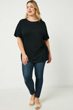 HJ3252W BLACK Plus Side Ribbon Tie T Shirt Full Body