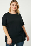 HJ3252W BLACK Plus Side Ribbon Tie T Shirt Front