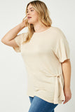 HJ3252W TAN Plus Side Ribbon Tie T Shirt Front