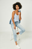 HJ3282 Denim Womens Striped V Neck Cami Full Body