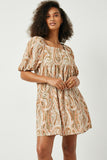 HJ3438 SALMON Womens Paisley Square Neck Tunic Dress Front