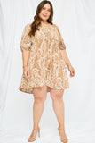 HJ3438W SALMON Plus Paisley Square Neck Tunic Dress Full Body