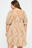 HJ3438W SALMON Plus Paisley Square Neck Tunic Dress Back