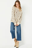 HJ3477 BEIGE Womens Leopard Print Pullover Sweater Knit Top Side