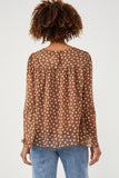 HK1288 BROWN Womens Daisy Print Tiered Chiffon Top Back