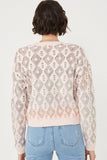 HK1344 BLUSH MIX Womens Ombre Diamond Cropped Button Cardigan Back