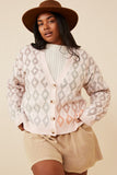 HK1344W BLUSH MIX Plus Ombre Diamond Cropped Button Cardigan Front