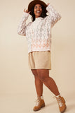 HK1344W BLUSH MIX Plus Ombre Diamond Cropped Button Cardigan Full Body