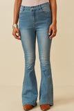 HK1396 DENIM Womens Flared Elastic Waist Stretch Denim Jeans Front