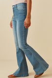 HK1396 DENIM Womens Flared Elastic Waist Stretch Denim Jeans Side