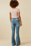 HK1396 DENIM Womens Flared Elastic Waist Stretch Denim Jeans Back