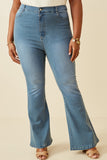 HK1396W DENIM Plus Flared Elastic Waist Stretch Denim Jeans Front