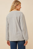 HK1443 Grey Womens Stripe Blocked Puff Sleeve Knit Top Back