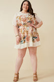 HK1597W IVORY Plus Contrast Tree Print Dolman Sleeve Dress Full Body