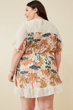 HK1597W IVORY Plus Contrast Tree Print Dolman Sleeve Dress Back