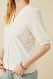 HK1754 Ivory Womens Heart Knitted Puff Sleeve Knit Top Detail