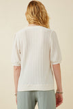 HK1754 Ivory Womens Heart Knitted Puff Sleeve Knit Top Back